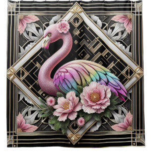 Luxury Bathroom Art Deco Flamingo Shower Curtain