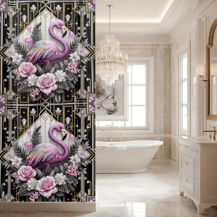 Luxury Bathroom   Art Deco Flamingo Shower Curtain