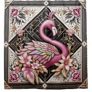 Luxury Bathroom Art Deco Flamingo Shower Curtain