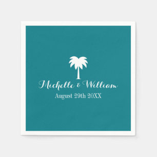 Luxury beach wedding napkins with palm tree logo