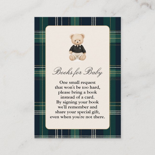 Luxury Bear Plaid Bring a Book Enclosure Card (Front)