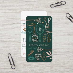 Luxury Beauty Charms Makeup Tools Emerald Green Business Card