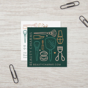 Luxury Beauty Charms Makeup Tools Emerald Green Square Business Card