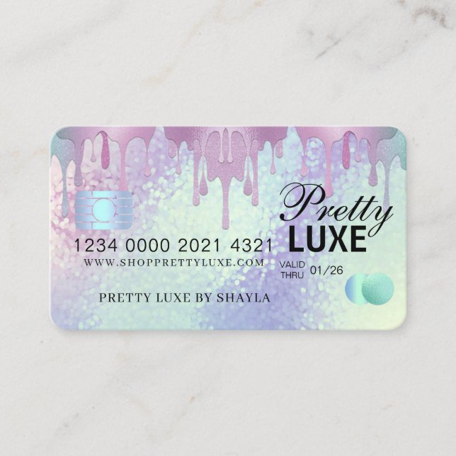Luxury Beauty Dripping Holographic Credit Style Bu Business Card (Front)