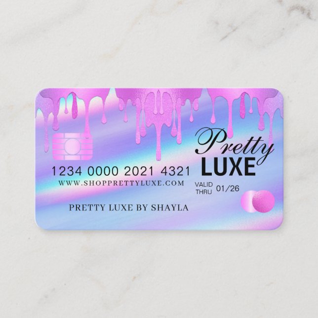 Luxury Beauty Dripping Holographic Credit Style Bu Business Card (Front)