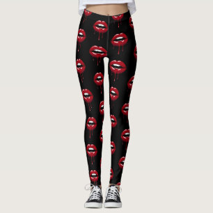 Luxury Beauty Glam Red Drip Dripping Lips Leggings