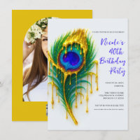 Luxury Beauty Gold Drip Peacock Feather Birthday 