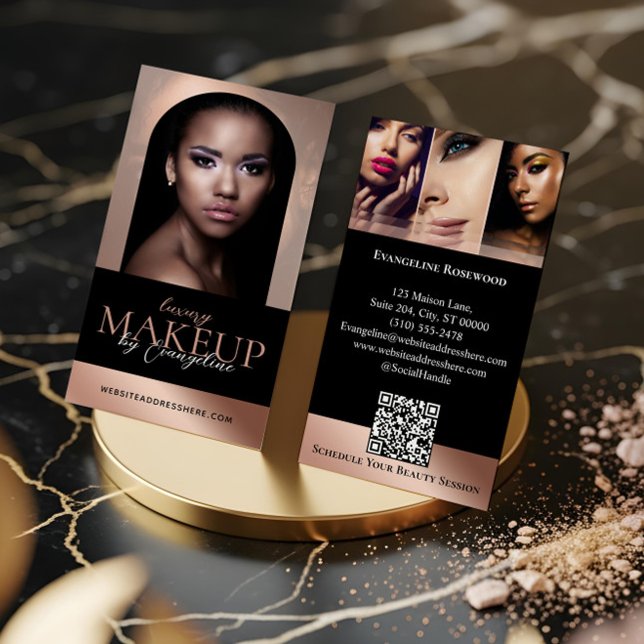 Luxury Beauty Makeup Artist Arch Photo Black Pink Business Card (Luxury Beauty Makeup Artist Arch Photo Black Pink Business Card)
