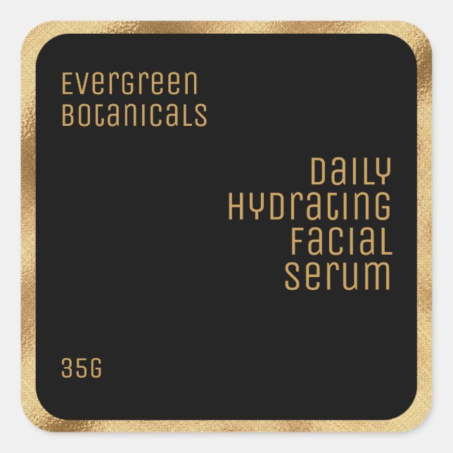 luxury beauty product label black and gold square (Front)