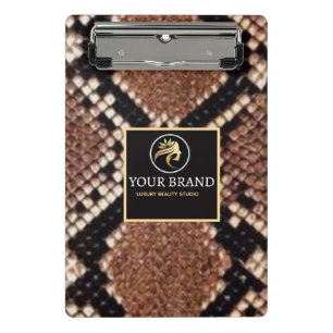 Luxury Beauty Salon Brand Brown Snake Skin Mini Clipboard