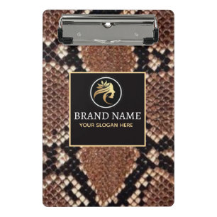 Luxury Beauty Salon Brand Brown Snake Skin Mini Clipboard