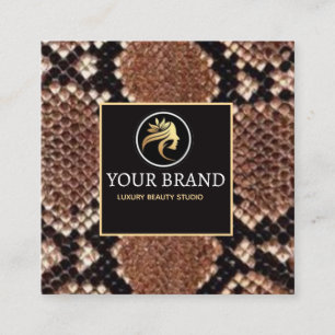 Luxury Beauty Salon Brand Brown Snake Skin Square Business Card
