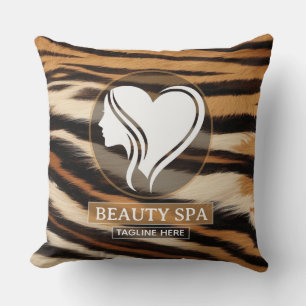 Luxury Beauty Spa Logo Elegant Tiger Print Salon Cushion