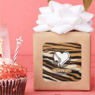 Luxury Beauty Spa Logo Elegant Tiger Print Salon Square Sticker