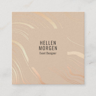 Luxury Beige and rose-gold wavy stripes 2 Square Business Card