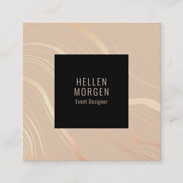 Luxury Beige and rose-gold wavy stripes background Square Business Card (Front)