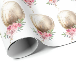 Luxury Beige Balloon Glitter Party Wrapping Paper