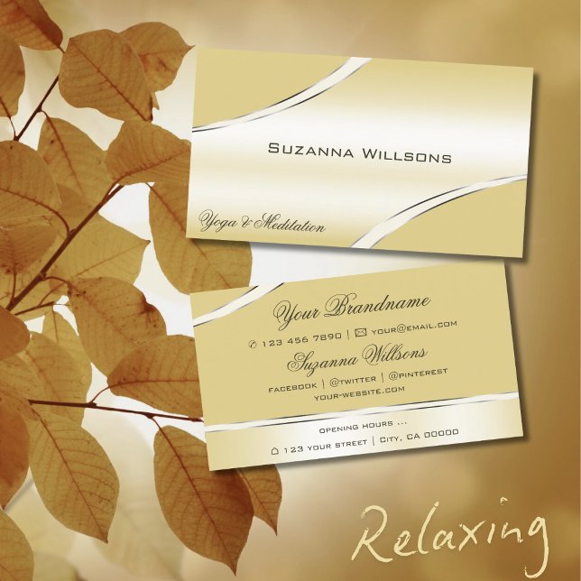 Luxury Beige Cream Curved Decor Lines Shimmering Business Card (Creator Uploaded)