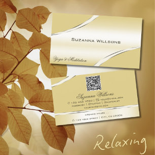 Luxury Beige Cream Curved Decor Lines with QR Code Business Card