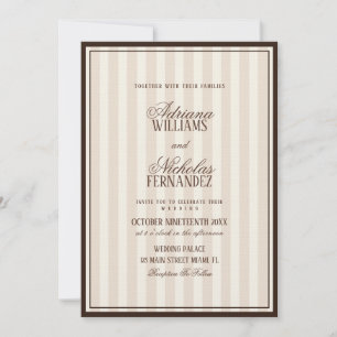 Luxury Beige Espresso Stripes Wedding Invitation