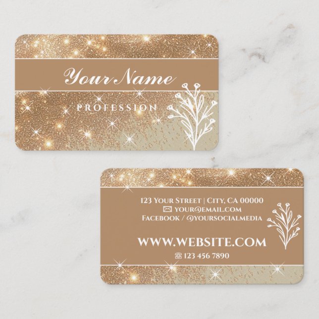 Luxury Beige Gold Golden Glitter Sparkling Stars Business Card (Front/Back)