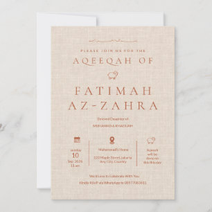 Luxury Beige Linen texture Islamic Aqeeqah Invitation
