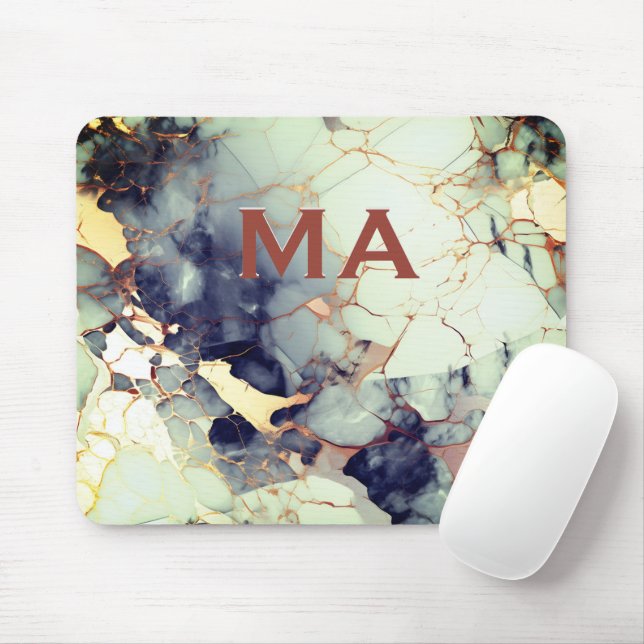 Luxury beige navy faux gold glitter marble art  mouse mat (With Mouse)