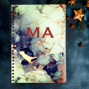 Luxury beige navy faux gold glitter marble art  notebook