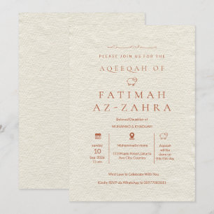 Luxury Beige Paper Islamic Aqeeqah For Baby Girl Invitation
