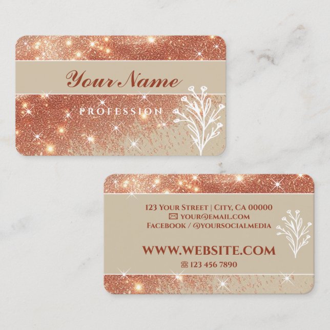 Luxury Beige Rose Gold Glitter Sparkling Stars Business Card (Front/Back)