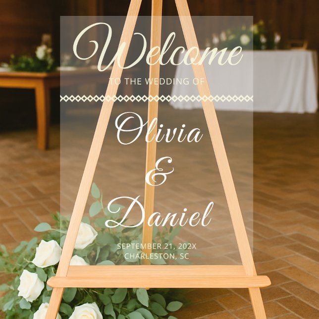 Luxury Beige Script Name Welcome Acrylic Sign (Creator Uploaded)