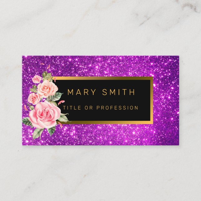 Luxury Best Popular Purple Gold Glitter Business Card (Front)