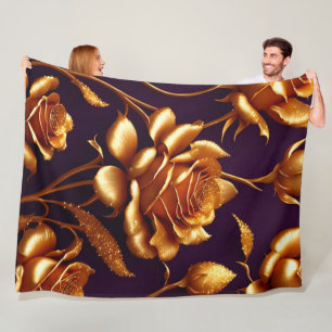 Luxury Big Gold Rose Modern Collection Fleece Blanket