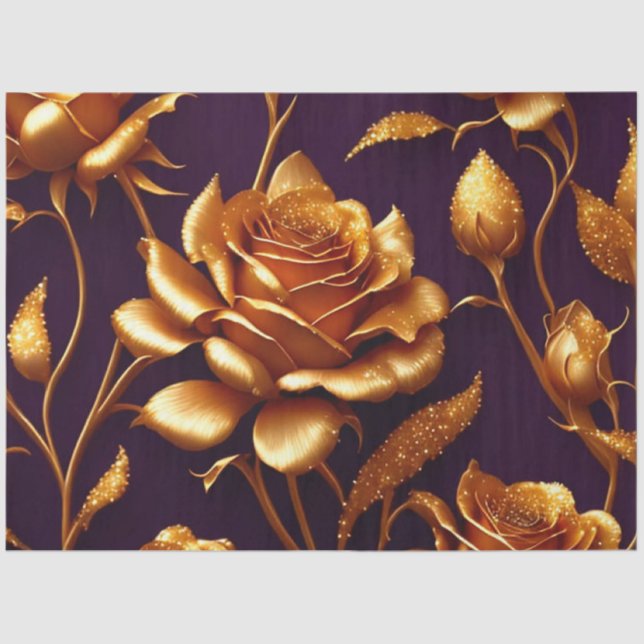 Luxury Big Gold Rose Modern Collection Tissue Paper (Front)
