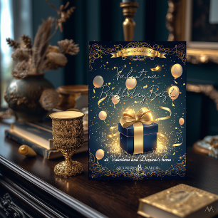 Luxury Birthday Gift   Elegant Gold & Navy Invitation