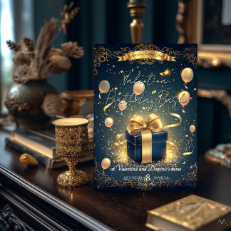 Luxury Birthday Gift | Elegant Gold & Navy Invitation