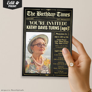 Luxury Birthday Newspaper Invite Program Foil Card