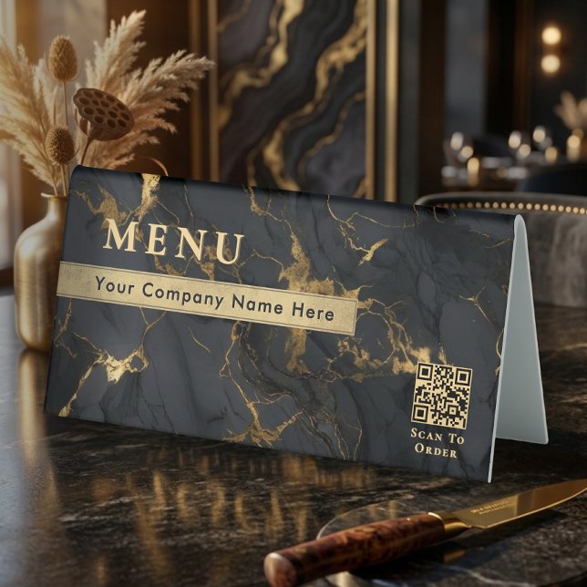 Luxury Black Agate Shiny Gold Marble Menu Qr Code (Luxury Black Agate Shiny Gold Marble Menu Qr Code Table Tent)