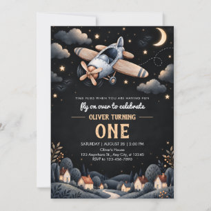 Luxury Black Airplane Birthday Invitation