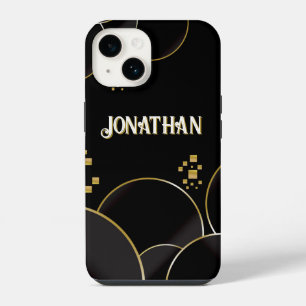 Luxury Black and Gold Abstract Design Custom Name iPhone 14 Case
