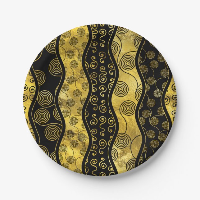 Luxury  Black and Gold African Pattern Paper Plate (Front)