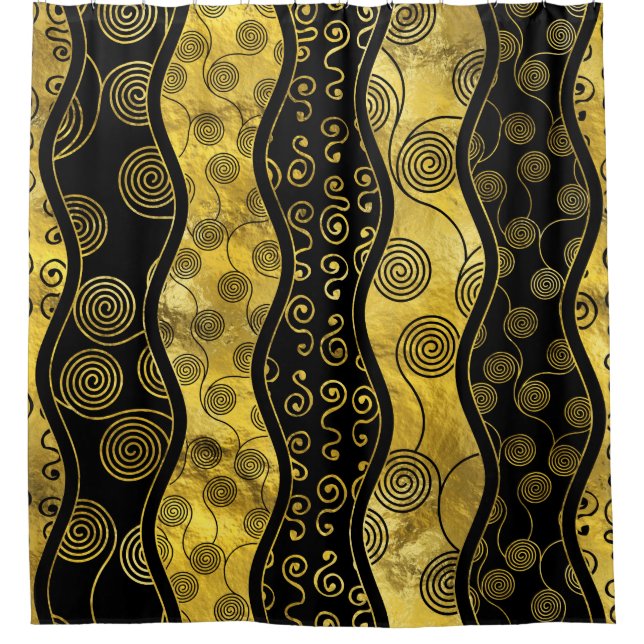 Luxury  Black and Gold African Pattern Shower Curtain (Front)