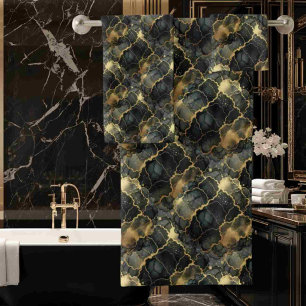 Luxury Black and Gold Alcohol Ink Marble Towel Set