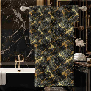 Luxury Black and Gold Alcohol Ink Marble Towel Set