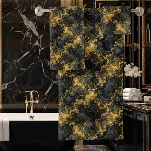 Luxury Black and Gold Alcohol Ink Marble Towel Set