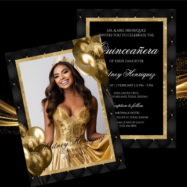 Luxury Black and Gold Birthday Photo Invitation (Creator Uploaded)