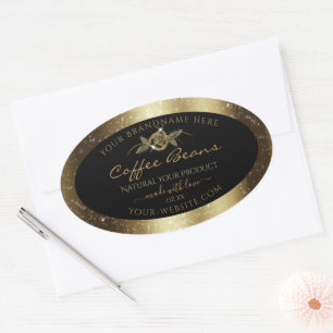 Luxury Black and Gold Brown Glitter Product Labels