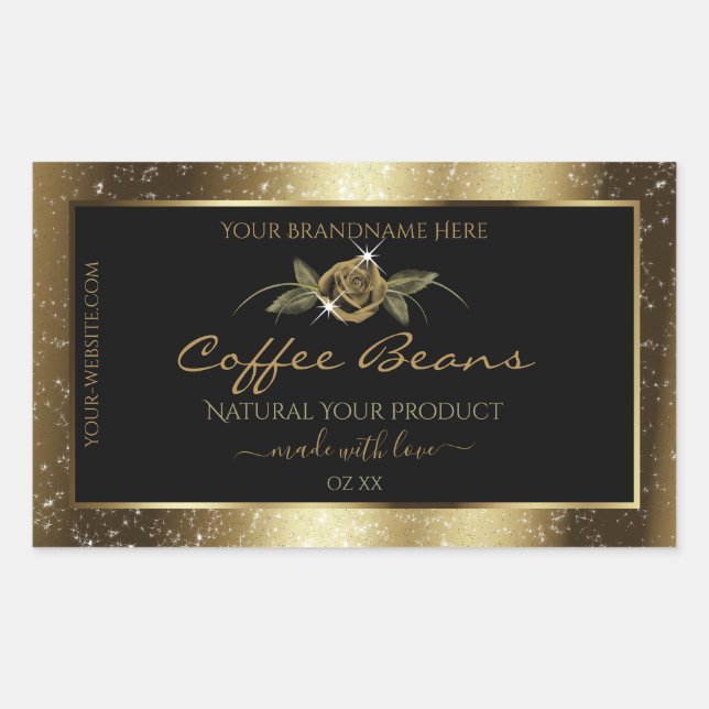 Luxury Black and Gold Brown Glitter Product Labels (Front)
