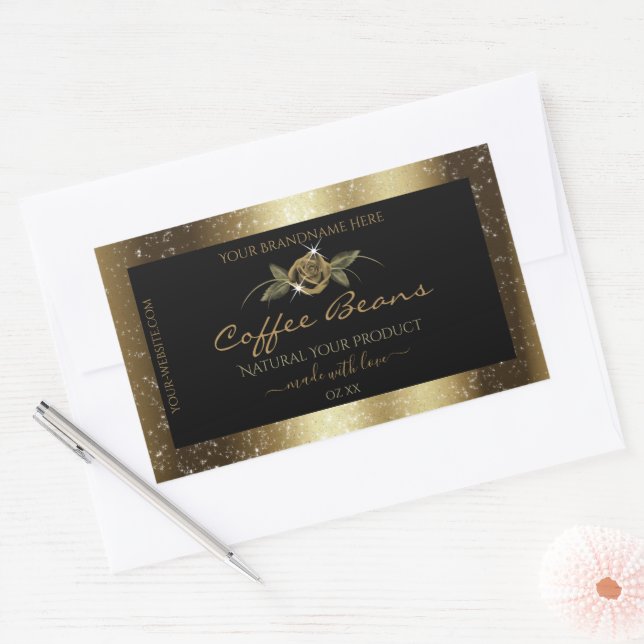 Luxury Black and Gold Brown Glitter Product Labels (Envelope)