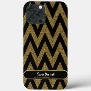 Luxury Black And Gold Chevron Pattern iPhone 13 Pro Max Case